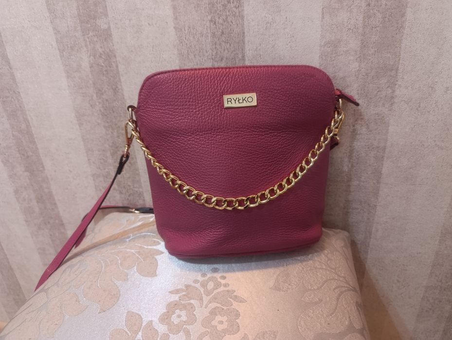 Torebka Ryłko skóra naturalna skórzana złoty łańcuszek łańcuch