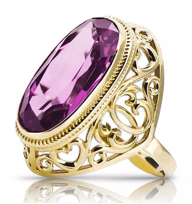 14k żółte złoto Ametyst Pierścionek Styl Vintage vrc184y Warszawa