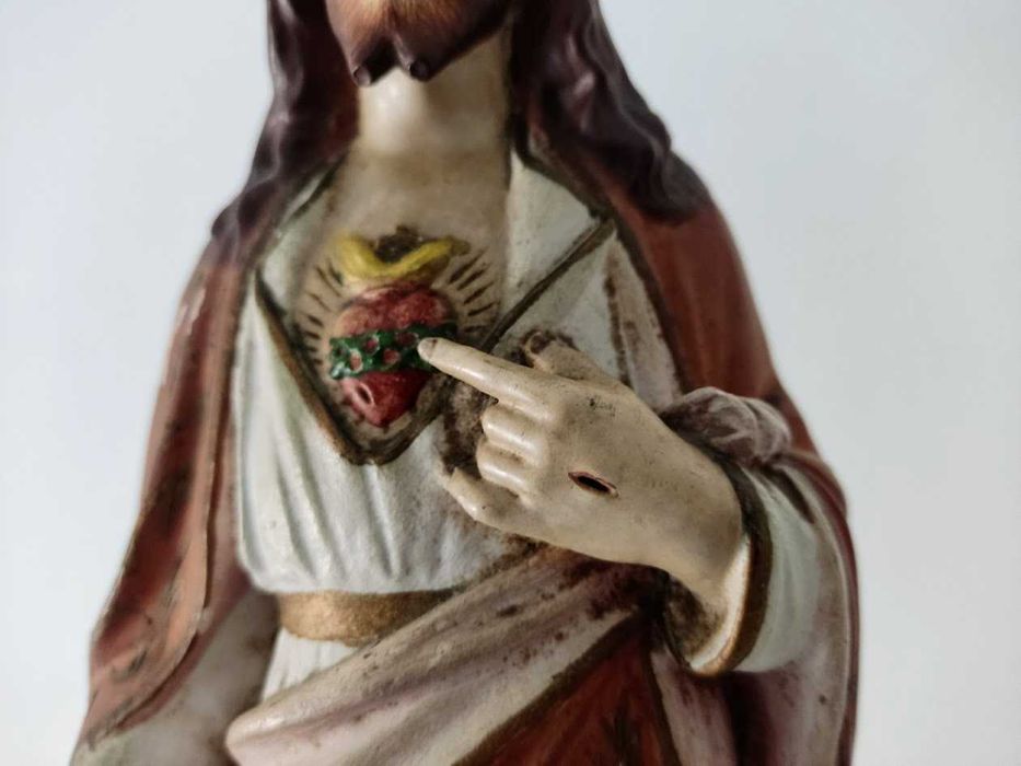 Sagrado Coração de Jesus em terracota e olhos em vidro