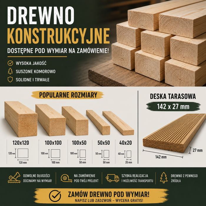 Drewno konstrukcyjne C24 deska tarasowa elewacyjna różne wymiary