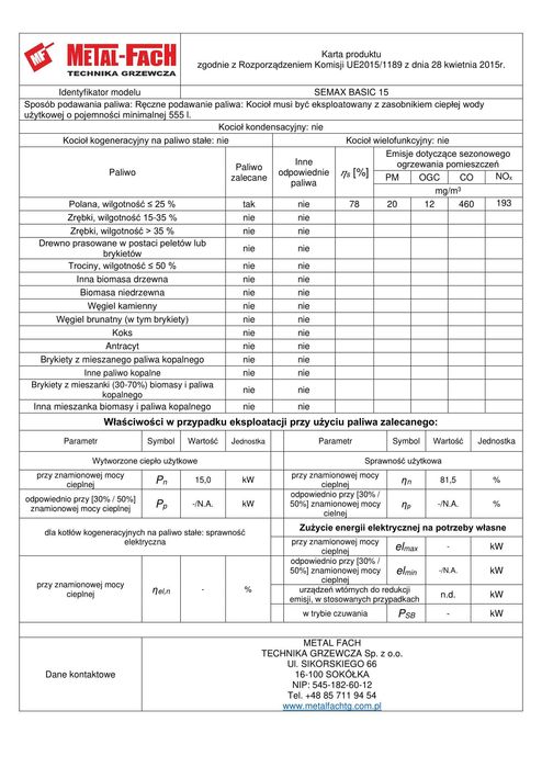 Kocioł METAL-FACH Semax Basic15 kW