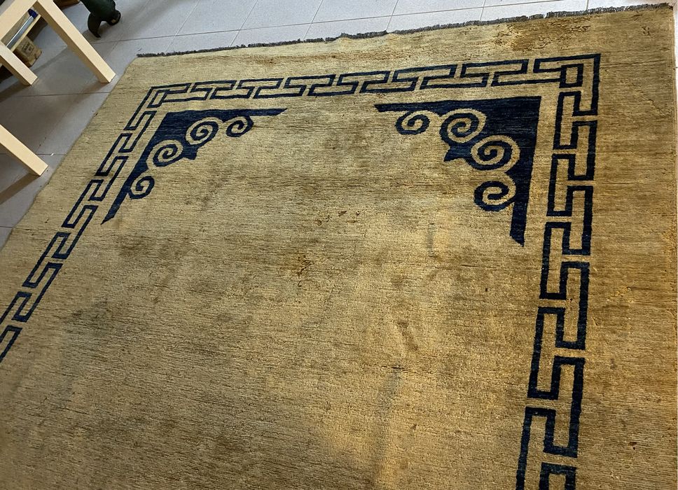 Tapete Persa, feito à mão, amarelo/dourado e azul marinho
