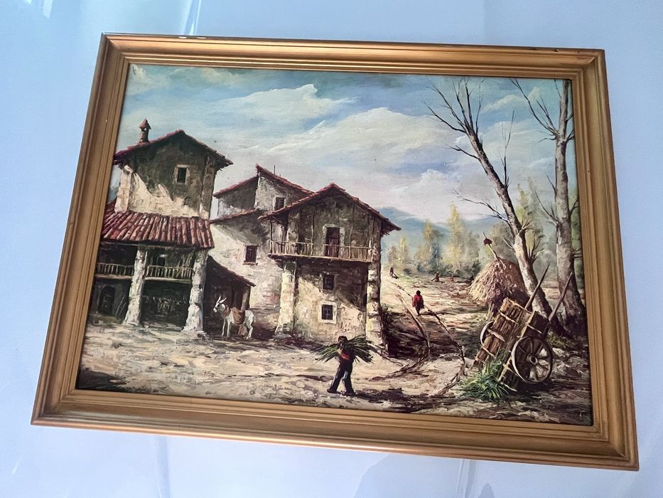Tela em quadro com pintura a oleo
