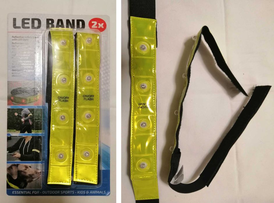 LED BAND. Світловідбивна пов'язка, з 4 ЛЕД діодами на липучці. =2 шт.