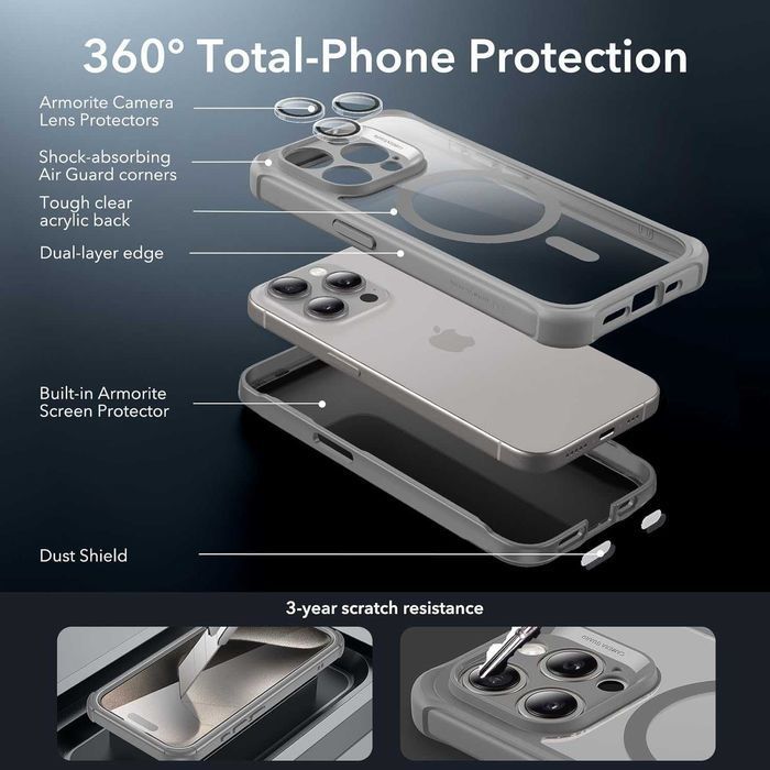 ESR Armor Halolock MagSafe etui 360 do iPhone 15 Pro 1x szkło aparat