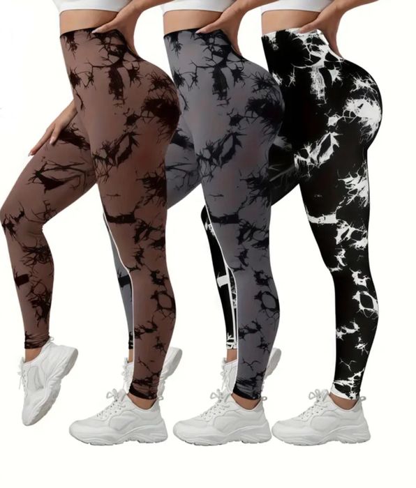 Лосини для спорту чорні, мармур ТАЙ ДАЙ з ефектом PUSH UP