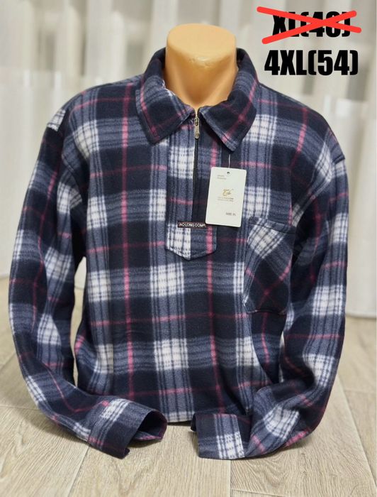 Тепла флісова сорочка в клітинку з замком 48 50 54 56 фліс зима