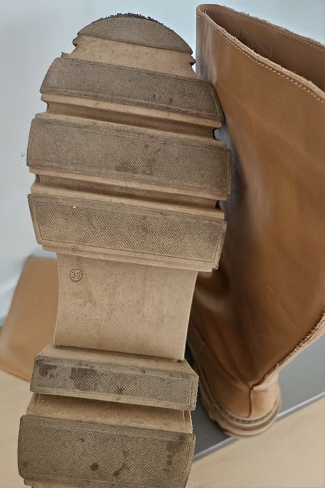 Brązowe karmelowe buty kozaki Ovye skóra naturalna skórzane