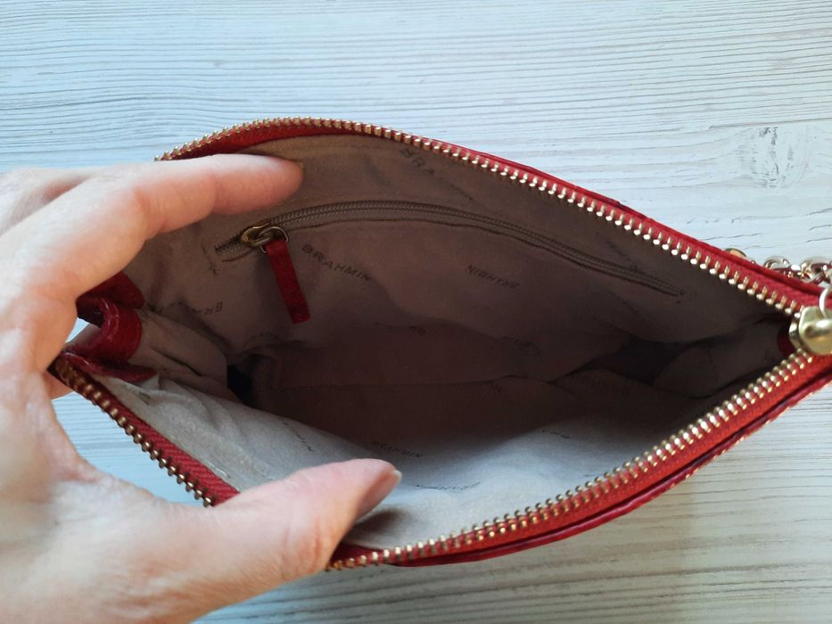 Брендовый красный клатч Brahmin натуральная кожа кожаная сумка