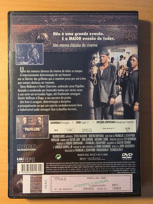 Filme "Papillon" em DVD com Dustin Hoffman e Steve McQueen