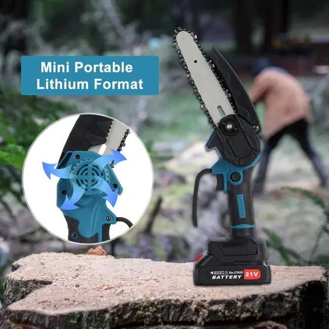 Mini motosserra BELLARO sem fio de 6" com 2 baterias e 2 correntes - Para poda de jardim