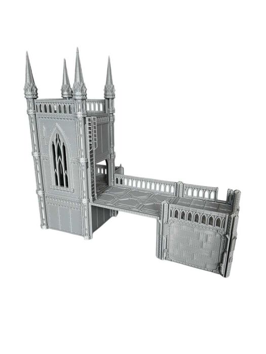 Baszta gotycka ze stróżówką, teren do gier bitewnych grimdark, druk 3D