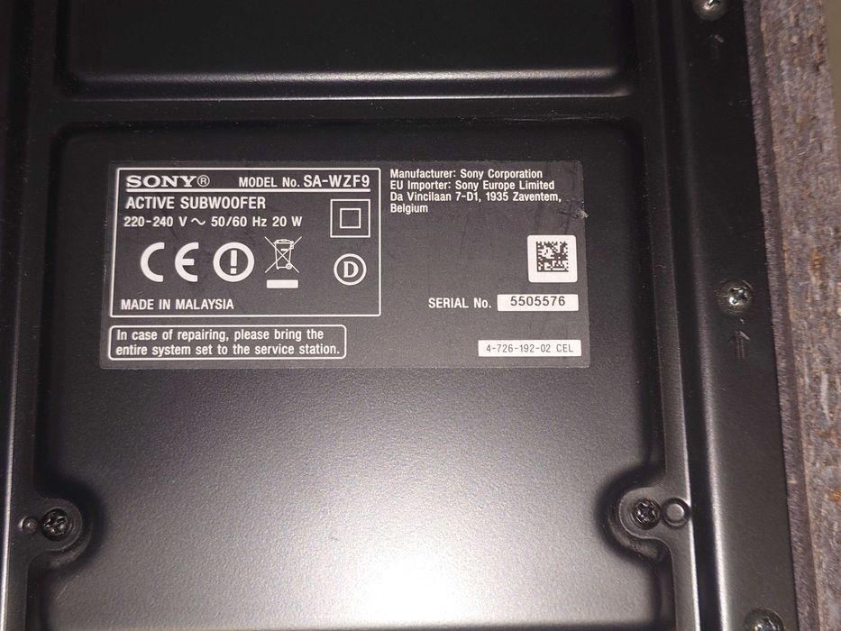 Sony SA-WZF9 - bezprzewodowy aktywny subwoofer do modelu HT-ZF9