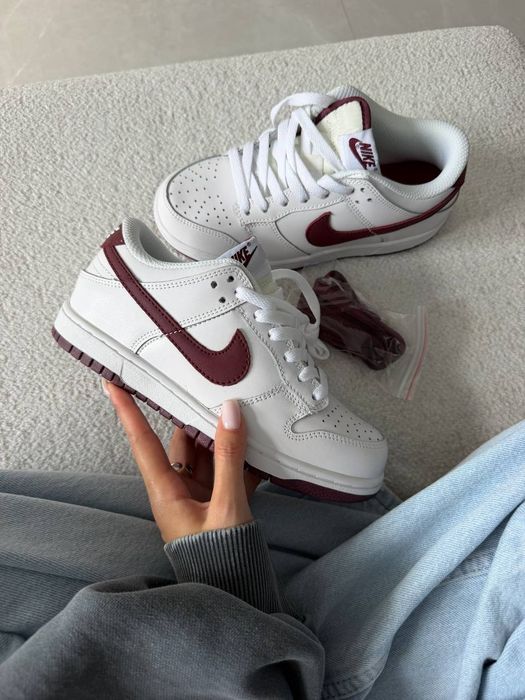 Кросівки Кроссовки NIKE SB DUNK White Burgundy Белое бургундское Білий бордовий Кросовки Демісезон