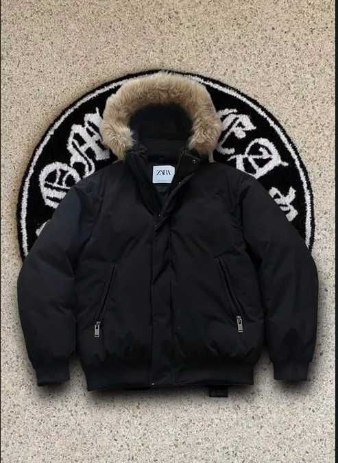 zara kurtka zimowa puffer czarna z kapturem futerko oversize m streetwear archive boxy 90s vintage pufferjacket zimowa kurtka zara zaraman puffer