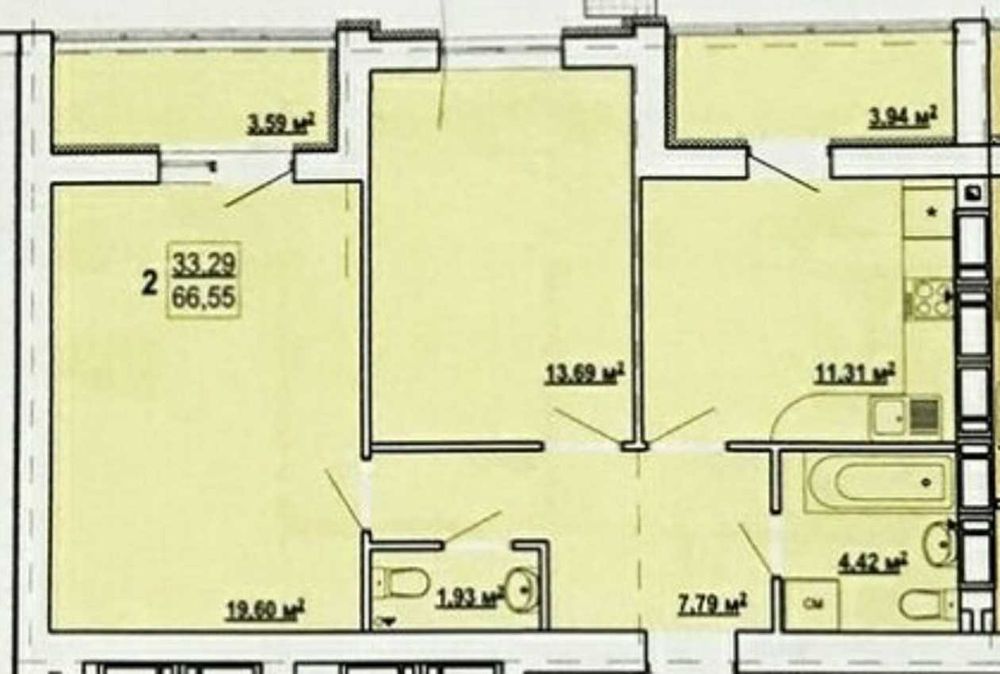 Продам 2-комн квартиру 66м2 в Новострое  ЖК ГИДРОПАРК MV