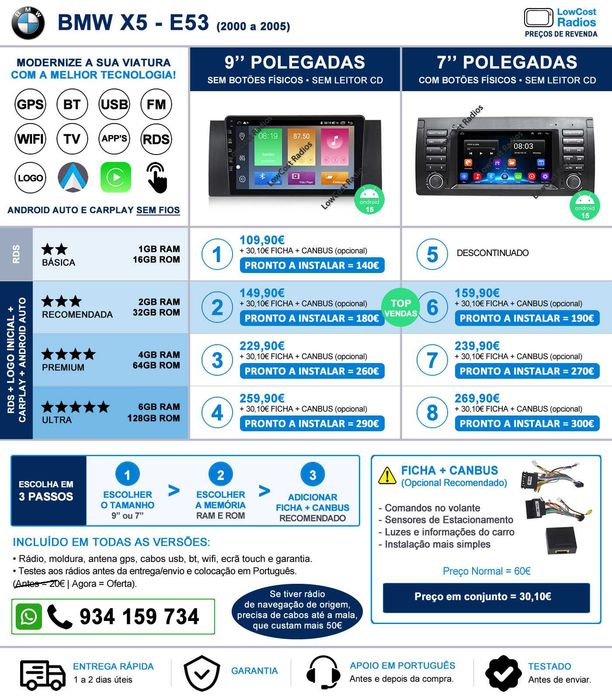 (NOVO) Rádio GPS ANDROID 15 BMW X5 (E53/E39/M5) - ESPECIAL para X5 | CARPLAY • ANDROID AUTO