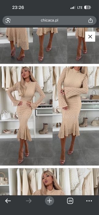 Sukienka bawelniana Chicaca midi Evening kobieca sexy dlugi rekaw koronka wesele komunia urodziny elegancka azurowa S xs