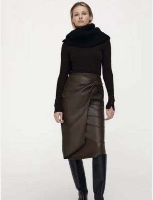 Юбка кожаная шоколад  Zara