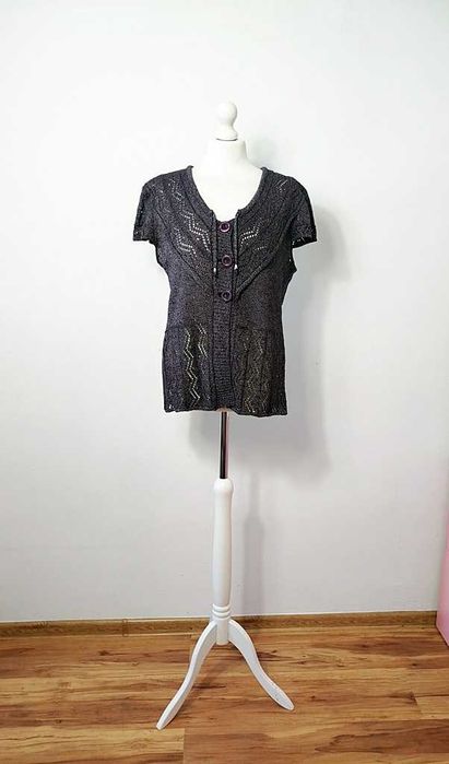 fioletowy błyszczący kardigan sweterek krótki rękaw