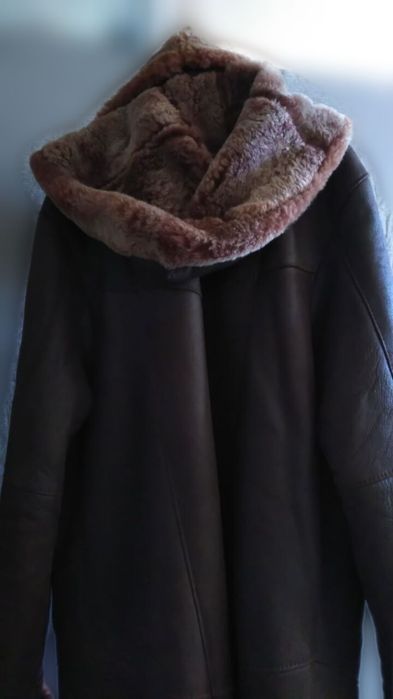 Длинное коричневое пальто дублёнка, размер XXXL