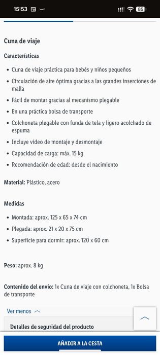 Berço de viagem com colchão da Julius Zöllner