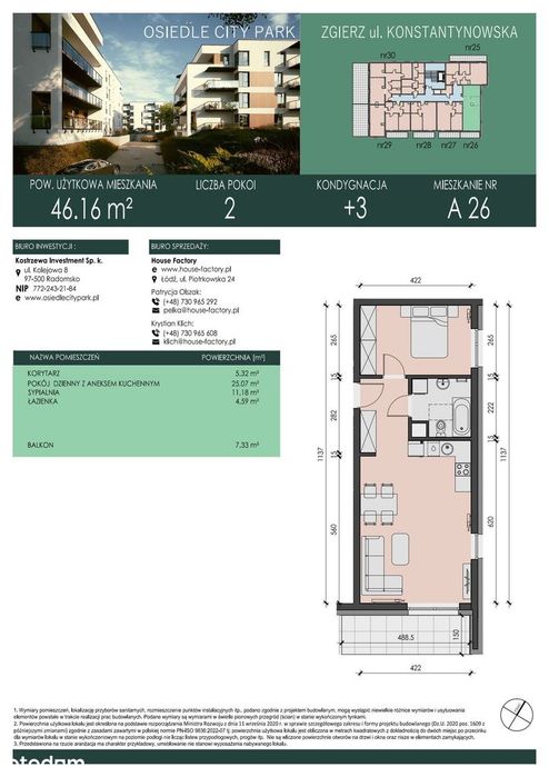 2-pokojowe mieszkanie 46m2 + balkon