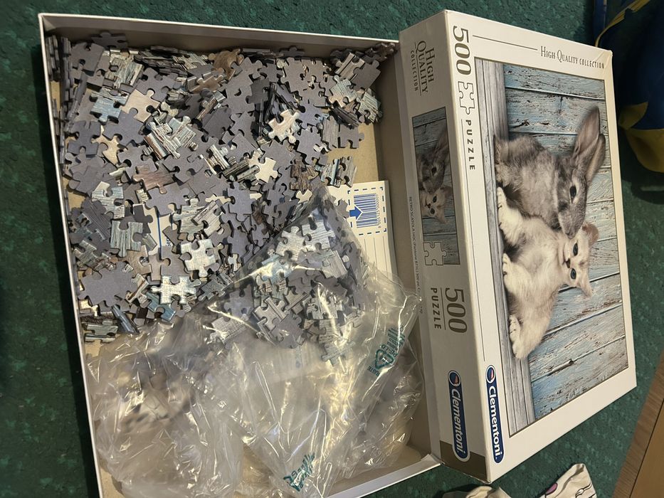 Puzzle 500 pecas: Gatinho e coelhinho