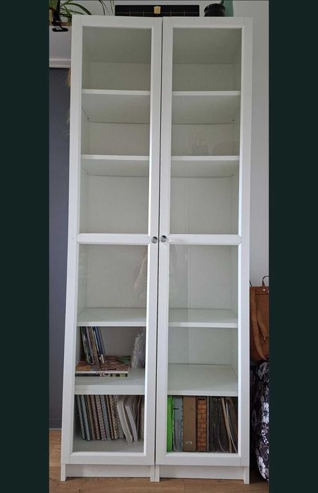 Ikea regał BILLY 3 szt z drzwiami szklane i gładkie biała biblioteczka witryna