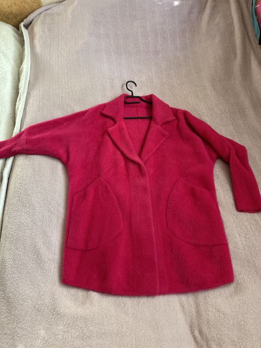 Alpaka różowa , ciepła narzutka , kurtka