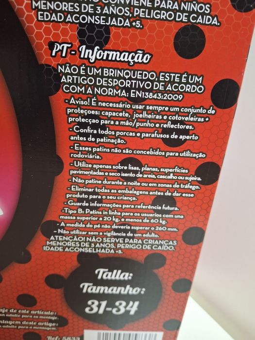 Patins em linha c/ caixa 31-34