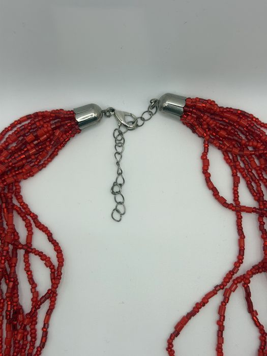 Naszyjnik damski koraliki wielorzędowy boho statement czerwony elegancki regulowany