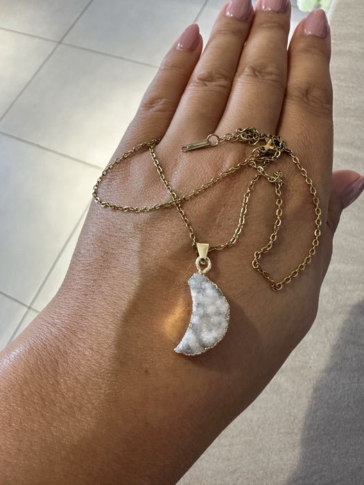 Naszyjnik Agat druzy księżyc stal