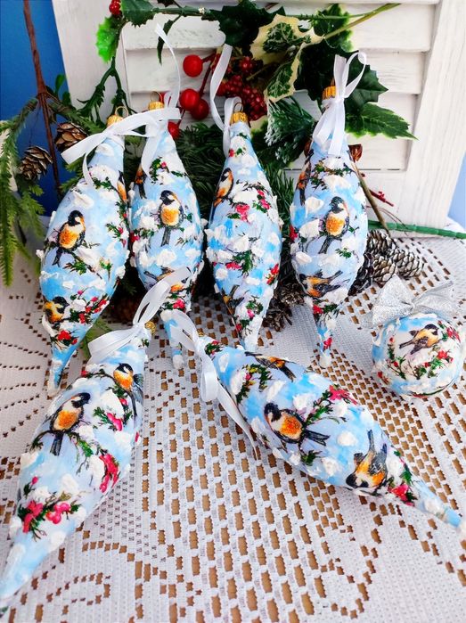 Bombki z ptaszkami sople zestaw