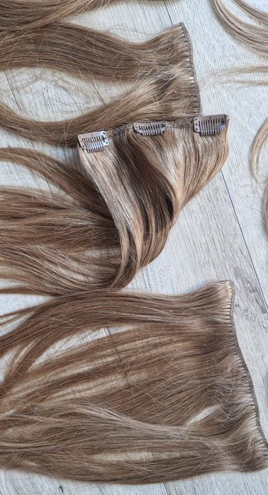 Włosy naturalne azjatyckie ciemny blond Clip in 39 cm, 125 g doczepian