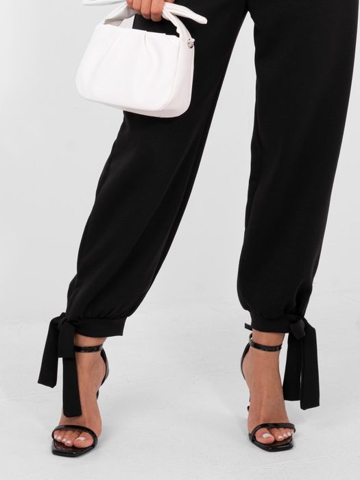 Czarne Spodnie Dresowe Damskie Wysoki Stan Joggery ITALY MODA