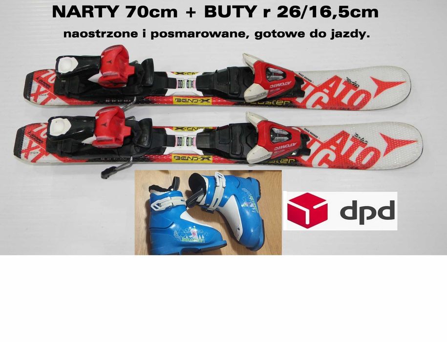 Narty zjazdowe Atomic dla dzieci 70cm +buty Salomon r 26 =165mm