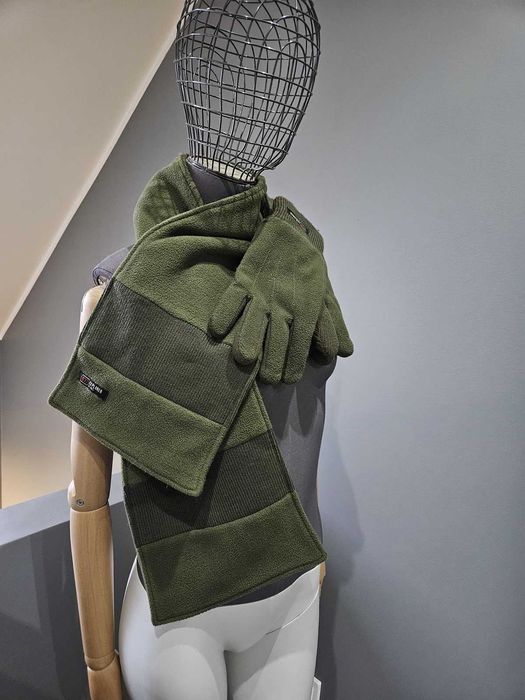 szal szalik rękawiczki komplet zielony khaki polarowy