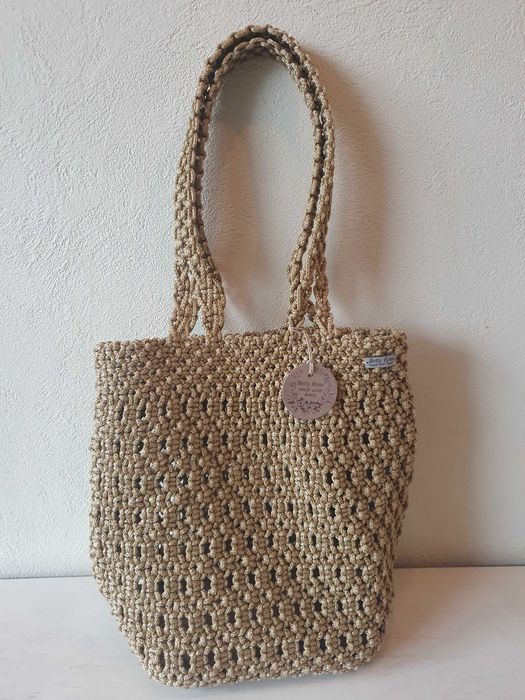 Torebka shopperka (makrama/boho) - jasne złoto