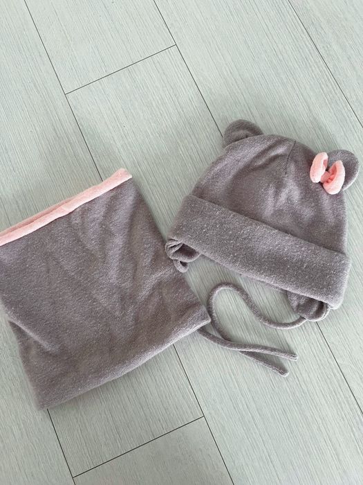 Зимова шапка на флісі, снуд, шарф  3-4 р (52 см) з вушками