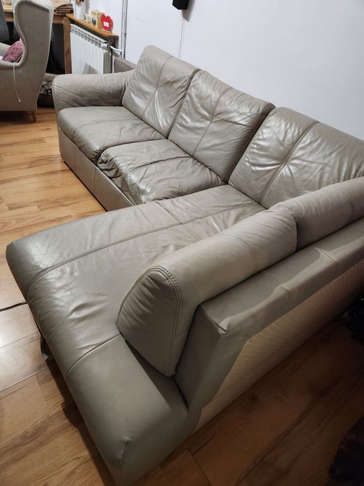 Narożnik skóra naturalna z funkcja spania, mechanizm delfin