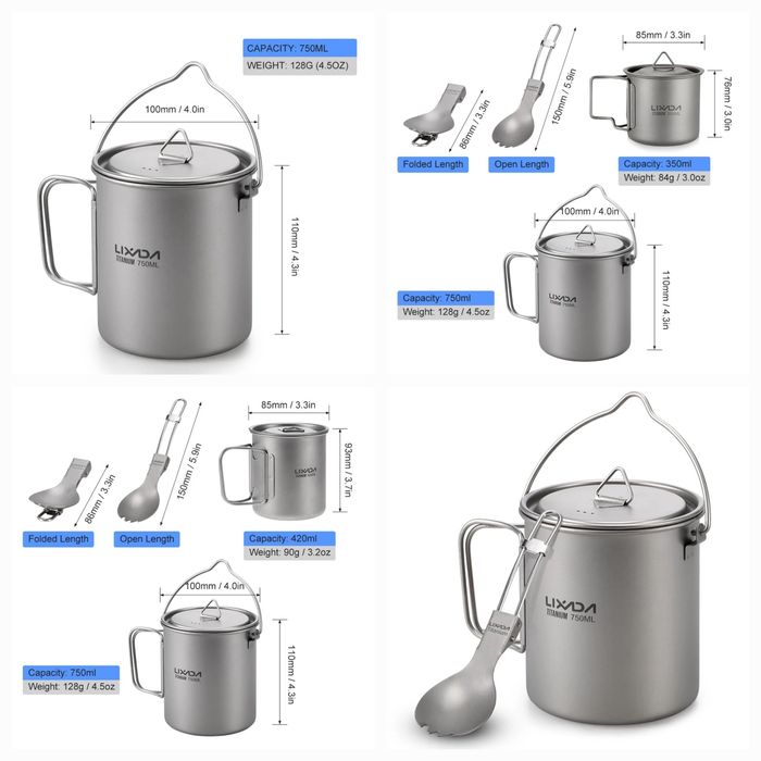 Титанові Котелки Widesea та Boundless Voyage від 750мл. до 2950мл.