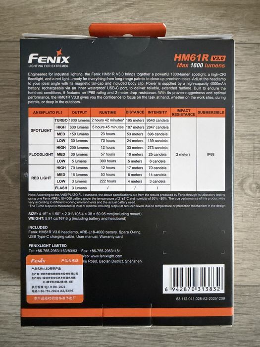 Налобний ліхтар Fenix HM61R V3.0 з акумулятором