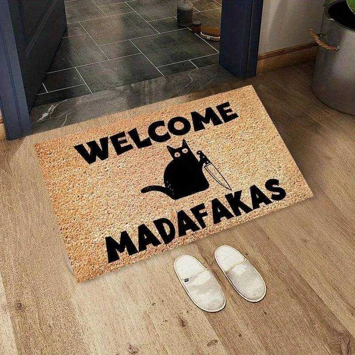 Tapete Welcome Madafakas tapete entrada casa gato preto NOVO