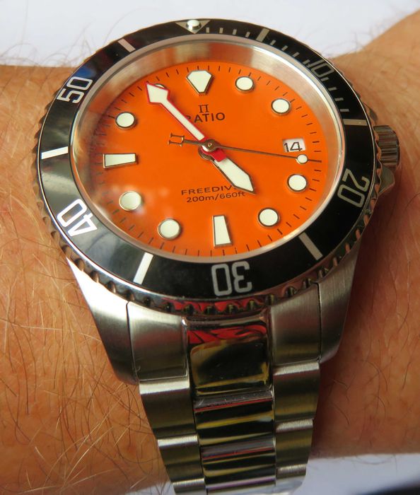 Zegarek diver Ratio szafirowe szkło  pomarańczowy