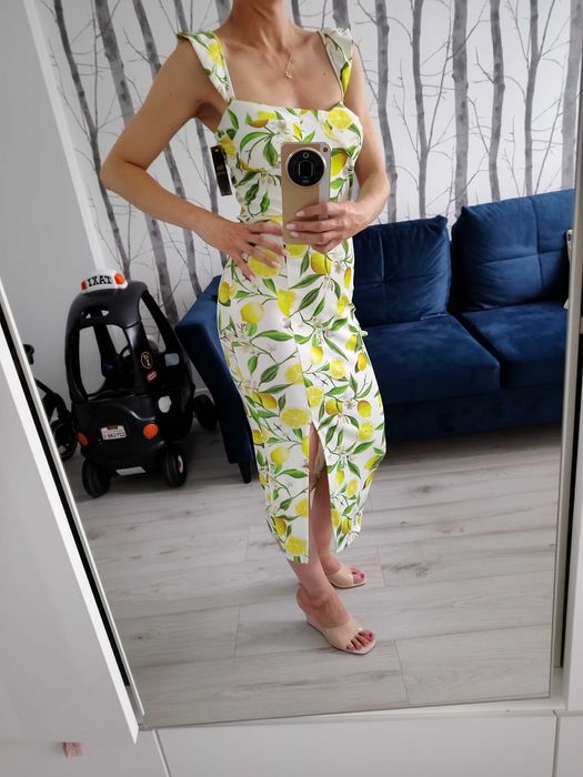 Sukienka tuba prążek cytryny midi xs s m nowa seksi lato
