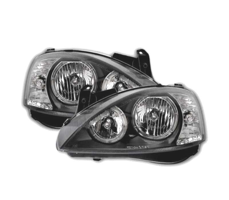 FARÓIS FRONTAIS ANGEL EYES PARA OPEL CORSA C 00-06 FUNDO PRETO H7-H7