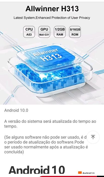 Box TV Android 1gb RAM  8gb Rom, Android 10, bluetooth NOVO