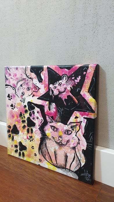 Obraz koty Kot handmade 40x40 abstrakcja
