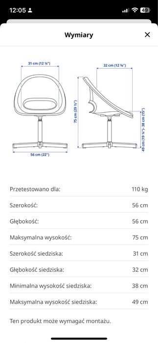 Dzieciece krzeselko biurowe ikea